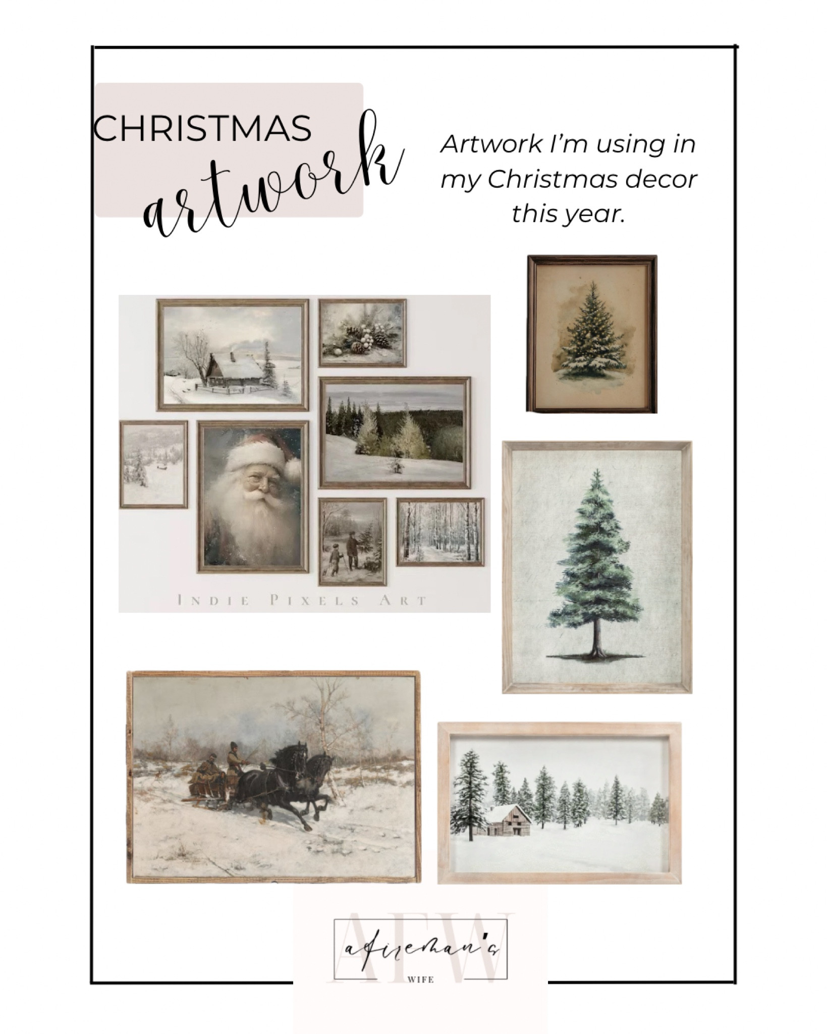 Here is the artwork I’m using in my Christmas decor this year.  Some are digital downloads and four are actual framed pieces. Follow @a.firemans.wife on Instagram for more inspiration. 
For the digital downloads I will have them printed for me at Walgreens. 

#LTKSeasonal #LTKHoliday #LTKHome