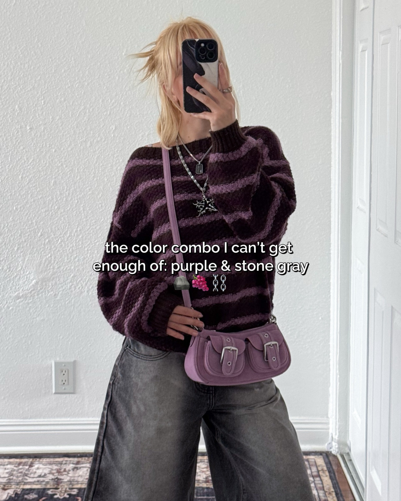 hiii! isn’t this color combination so cute?! purple is my favorite color!! so i wear it a lot. i usually mix it with black or dark gray. here is an outfit where i wore plum purple & stone gray! 🖤 for this look i wore my pacsun plum purple striped sweater, minga london gray wash jorts, & koi footwear dark gray distressed trainers. & then to brighten up the look i used my lilac purple suede coach bag that matches the stripes on the sweater perfectly! 👜

for this outfit unfortunately everything was sold out or couldn’t be linked here, so i did my best to find similar stuff for you guys!

here is where everything is from:
sweater - pacsun
jorts - minga london
shoes - koi footwear
bag - coach
 #colorhunting #colorcombo #zerogatekeeping #outfitinspo


#LTKootd