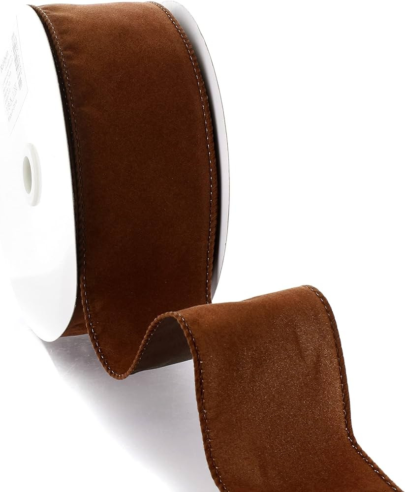 Ribbon Traditions 2.5" Wired Suede Velvet Ribbon Camel - 10 Yards | Amazon (US)