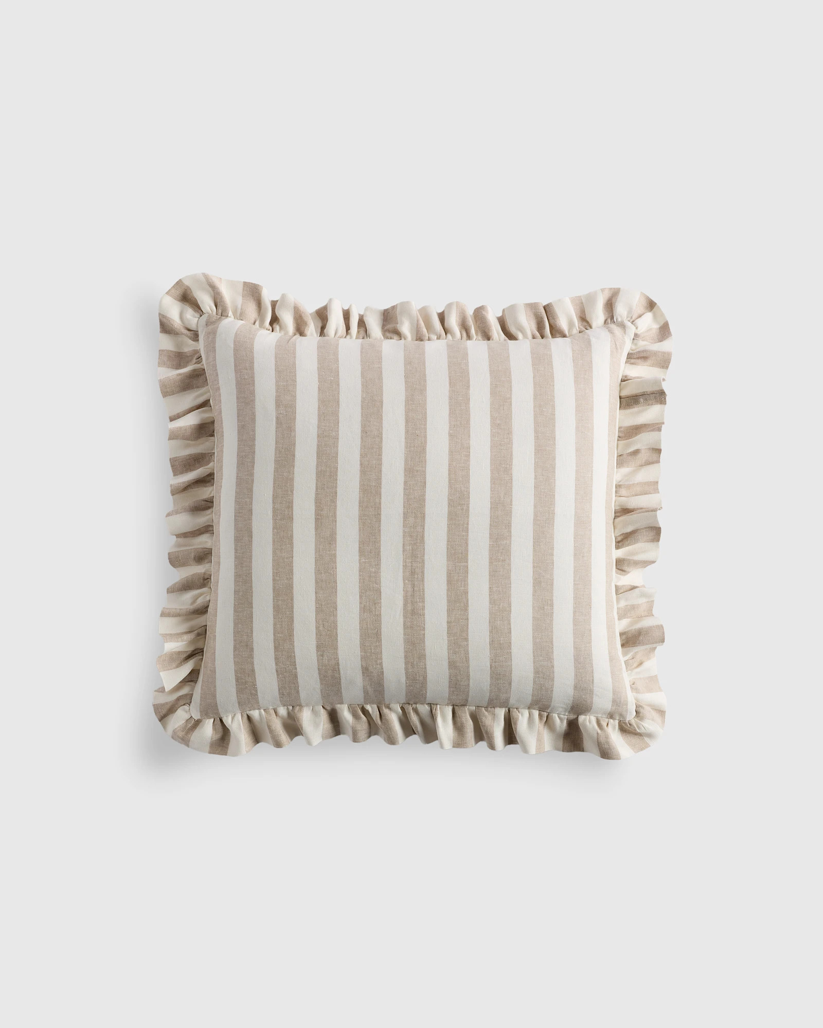 Quince | Stripe Ruffle Linen Pillow Cover in Sage, Size 20x20 | Quince