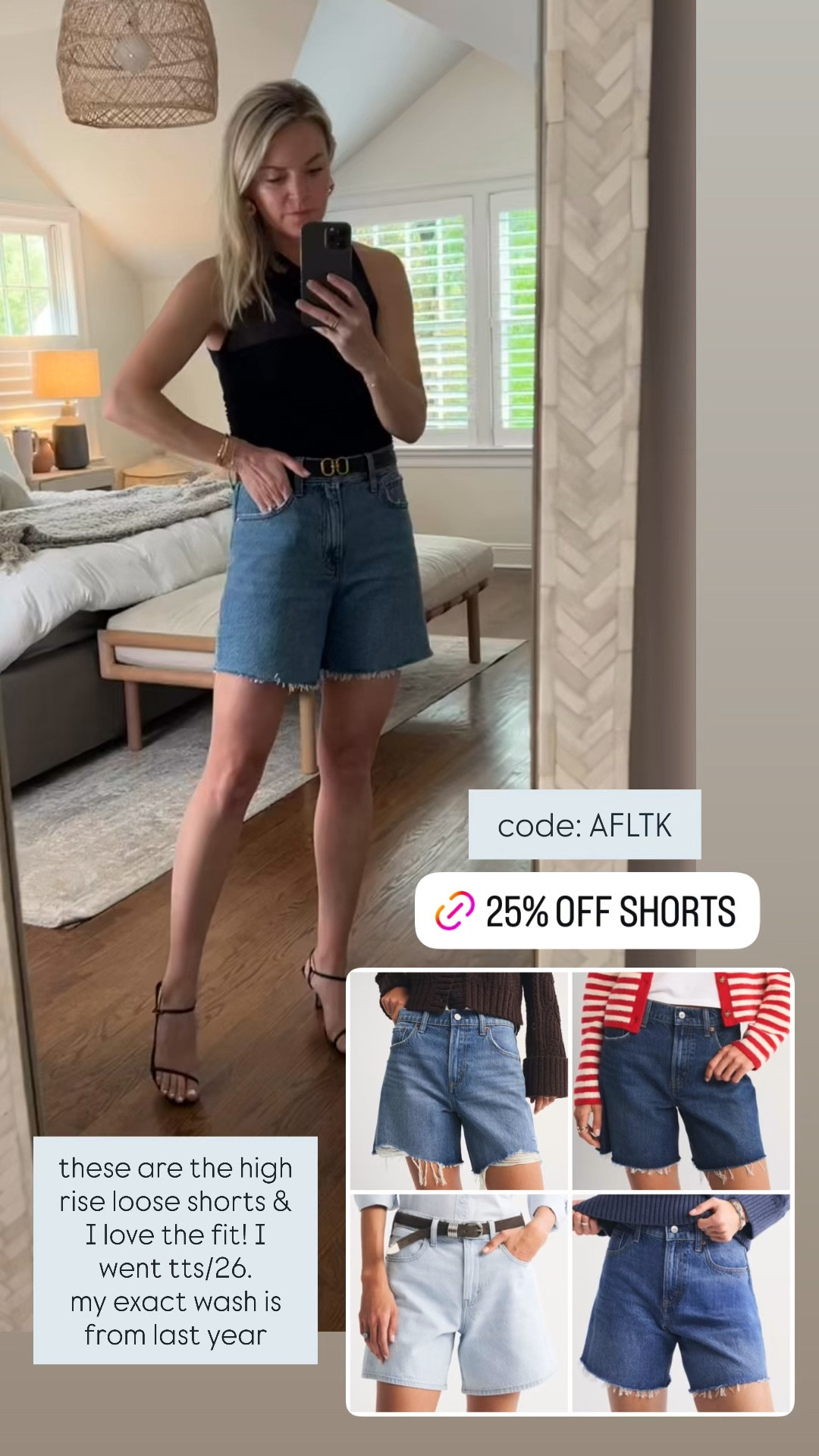 25% off shorts with code AFLTK - love the fit of these! I went tts/26. My exact wash is from last year 
**top is old Abercrombie 
**heels fit tts 

#LTKSpringSale