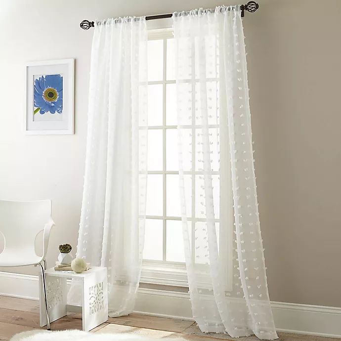 Olly Pom-Pom 2-Pack 84-Inch Rod Pocket Sheer Window Curtain Panels in White | Bed Bath & Beyond