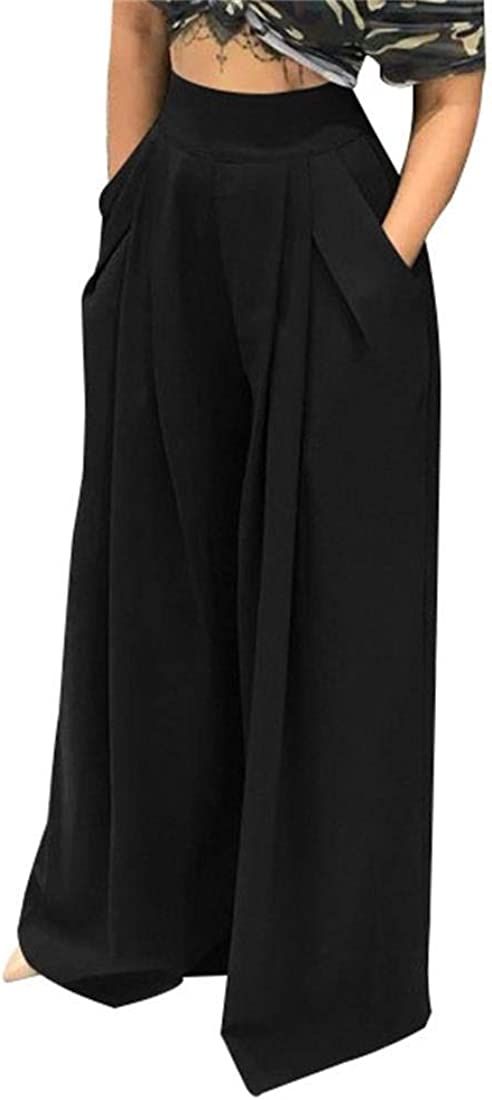 NRTHYE Womens Palazzo Long Pants High Waist Wide Leg Stretchy Loose Fit Casual Trousers with Pock... | Amazon (US)