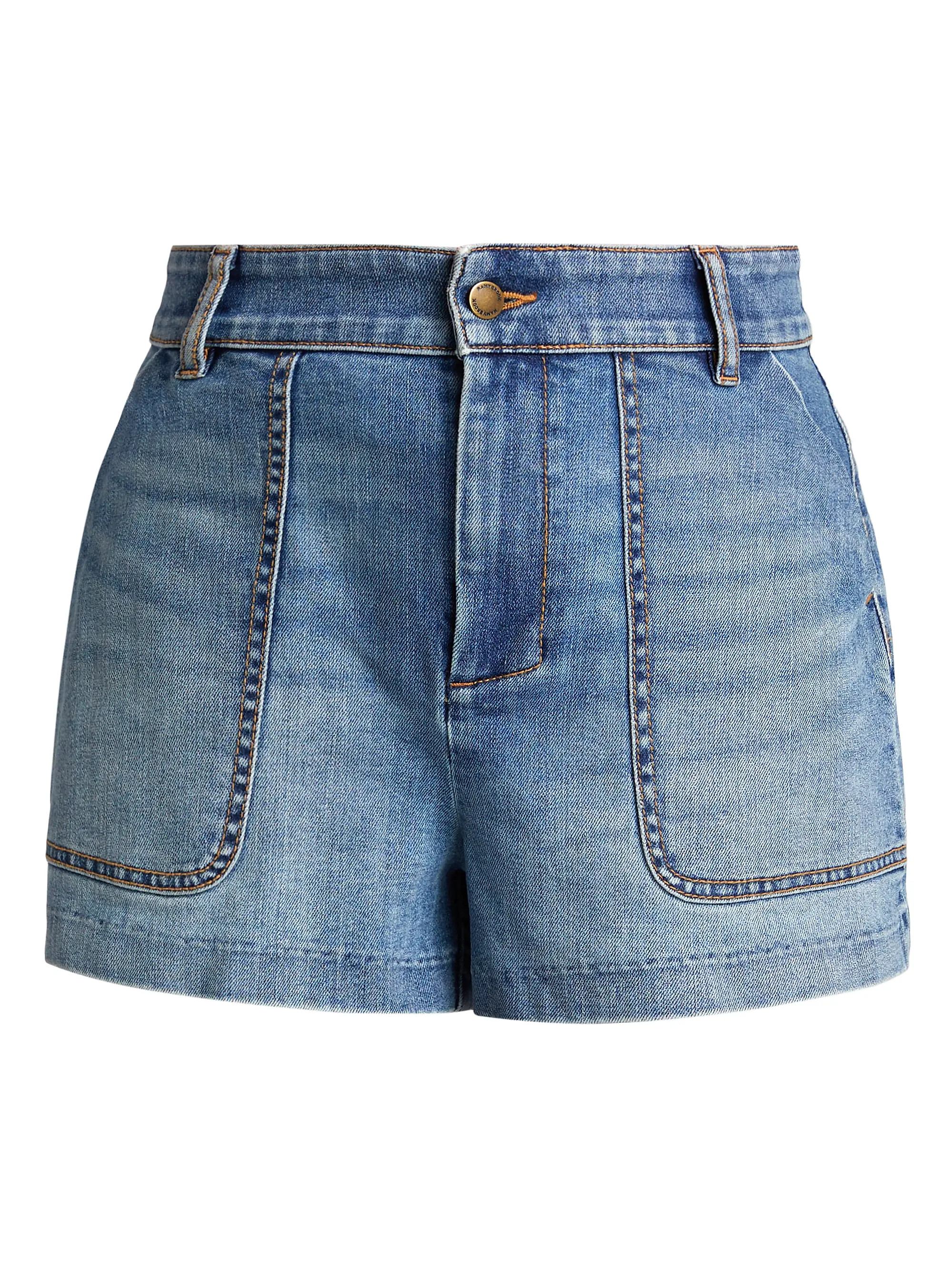 Hilary Washed Denim High-Rise Shorts | Saks Fifth Avenue