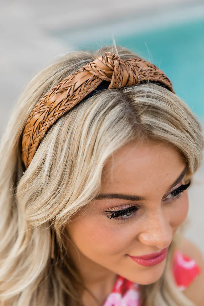 Woven Twist Tan Headband | Pink Lily