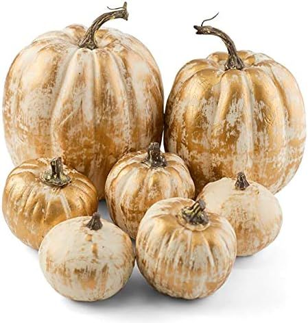 Factory Direct Craft Package of 7 Gold Brushed Artificial Pumpkins for Halloween, Fall and Thanks... | Amazon (US)