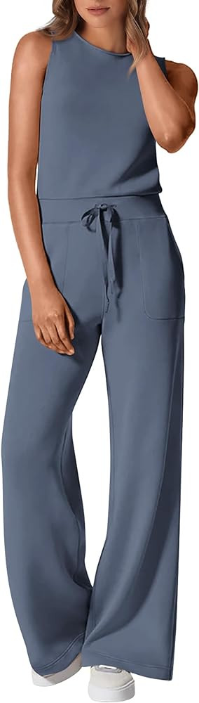 PRETTYGARDEN Womens Summer One Piece Outfits Sleeveless Wide Leg Long Pants Jumpsuits | Amazon (US)