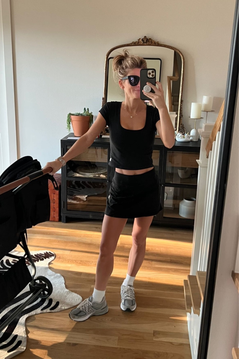 All black Vuori set (wearing S in top and XS in skirt)