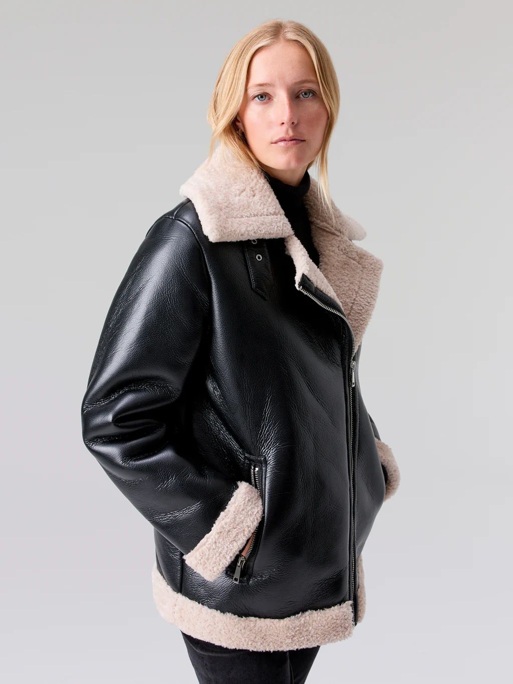 Alexa Asymmetrical Coat Black and Beige | Sanctuary Clothing