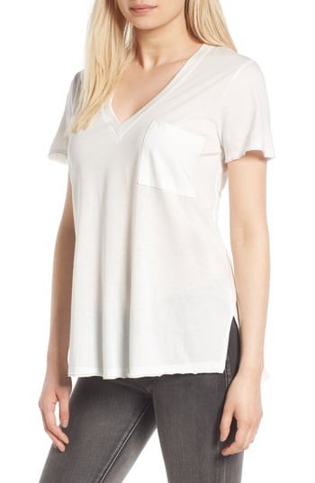 Women's Lush Raw Edge Side Slit Tee, Size X-Small - White | Nordstrom