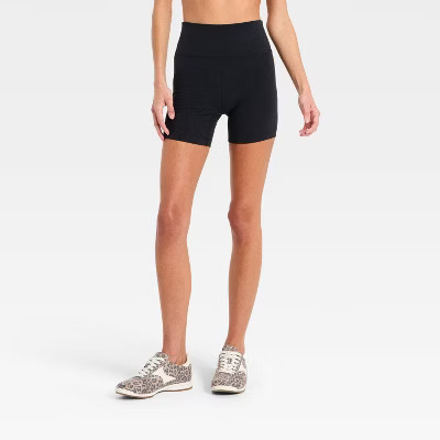 Women's High-Rise Cotton Balance Cotton Spandex Blend Bike Shorts 5" - All In Motion™ Black M | Target