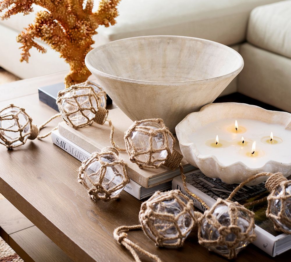 Lit Jute Wrapped Orbs Garland | Pottery Barn (US)