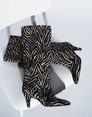 ASOS DESIGN Contessa cone heel slouch knee boots in zebra print | ASOS (Global)
