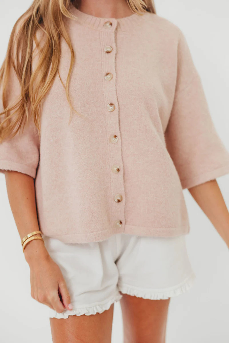 Davina Button-Up Sweater in Ballet | Worth Collective