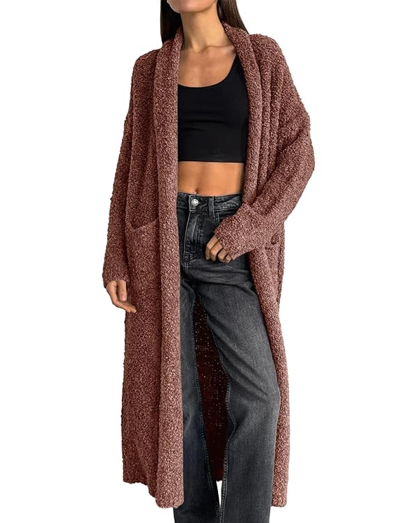 Saodimallsu Womens Open Front Long Cardigan Sweaters Oversized Chunky Fuzzy Lapel Fall 2025 Trend... | Amazon (US)