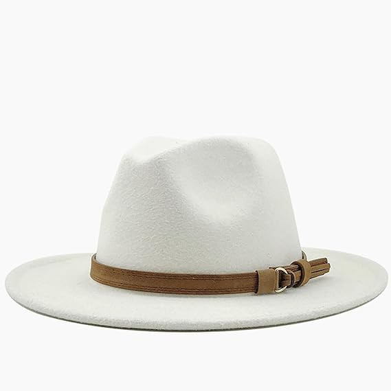 Wide Brim Fedora Hats for Women Fashionable Classic Winter Adjustable Felt Belt Buckle Panama Cap | Amazon (US)