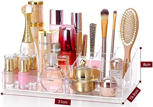 Cq acrylic 9 Grid Makeup Organizer and as a Lipstick and Makeup Brushes Holder,Clear,13.8"x8.3"x3... | Amazon (US)