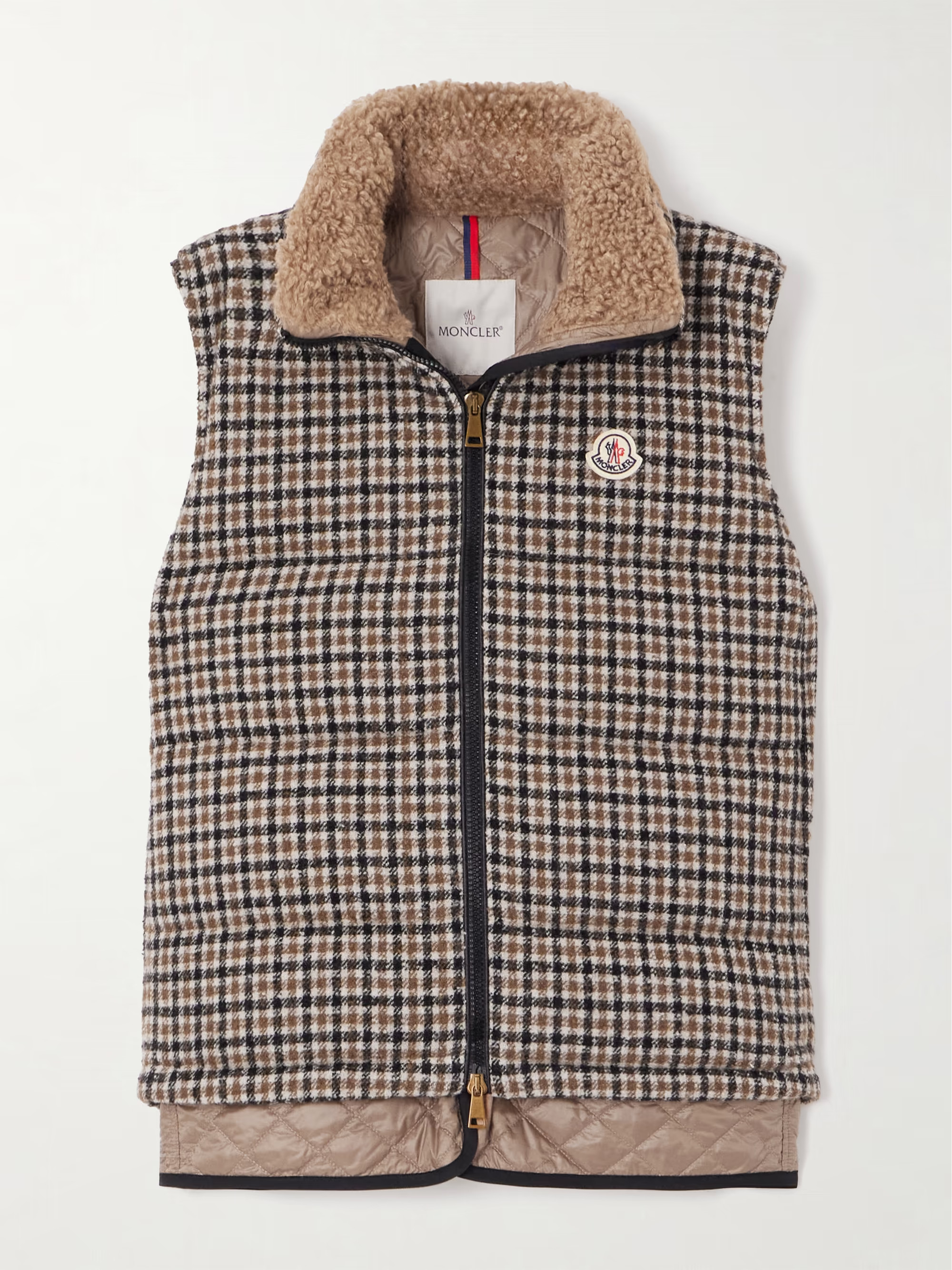 Touvet appliquéd layered quilted checked wool-blend tweed down vest | NET-A-PORTER (US)