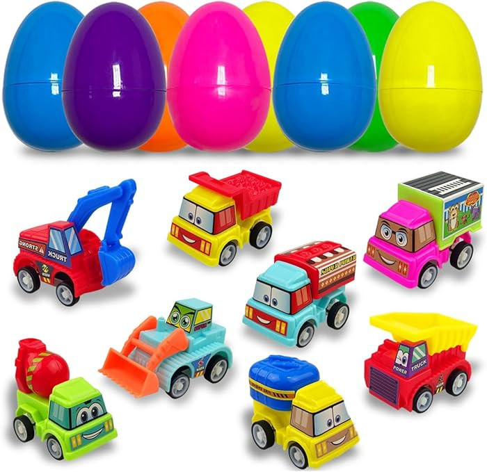 JoFAN 8 Pack Prefilled Plastic Easter Eggs with Pull Back Engineering Cars Toys Inside for Kids B... | Amazon (US)