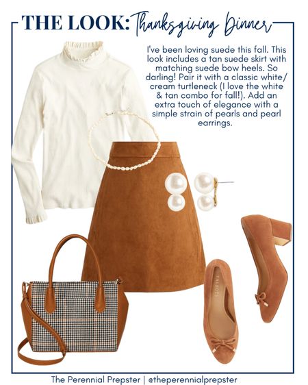 Elegant and classic thanksgiving dinner outfit idea / fall outfit idea / classic style preppy style chic style / suede skirt suede bow block heels / houndstooth plaid purse 

#LTKSeasonal #LTKHoliday #LTKstyletip