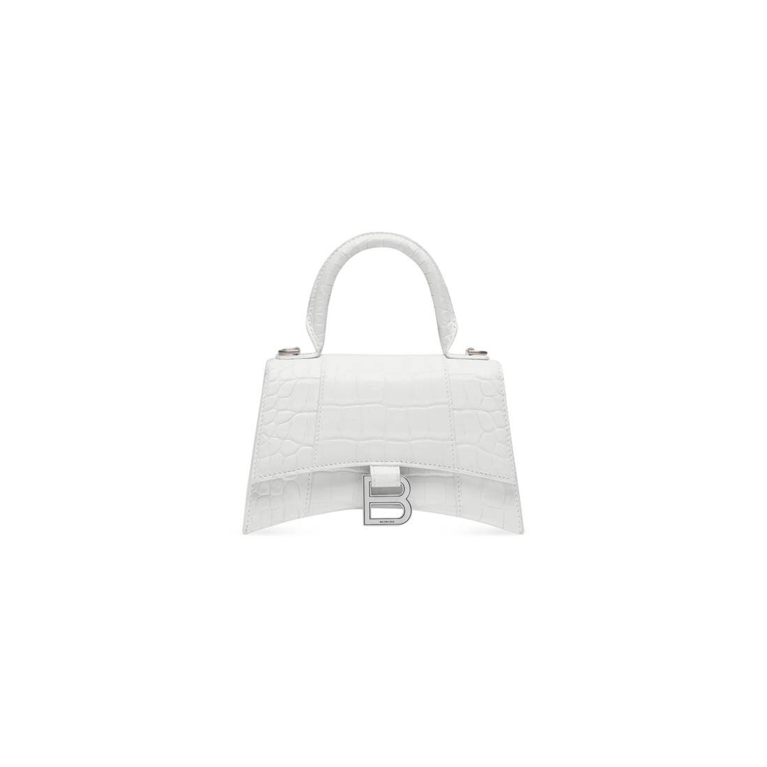 Women's Hourglass Xs Handbag Crocodile Embossed in White | Balenciaga
