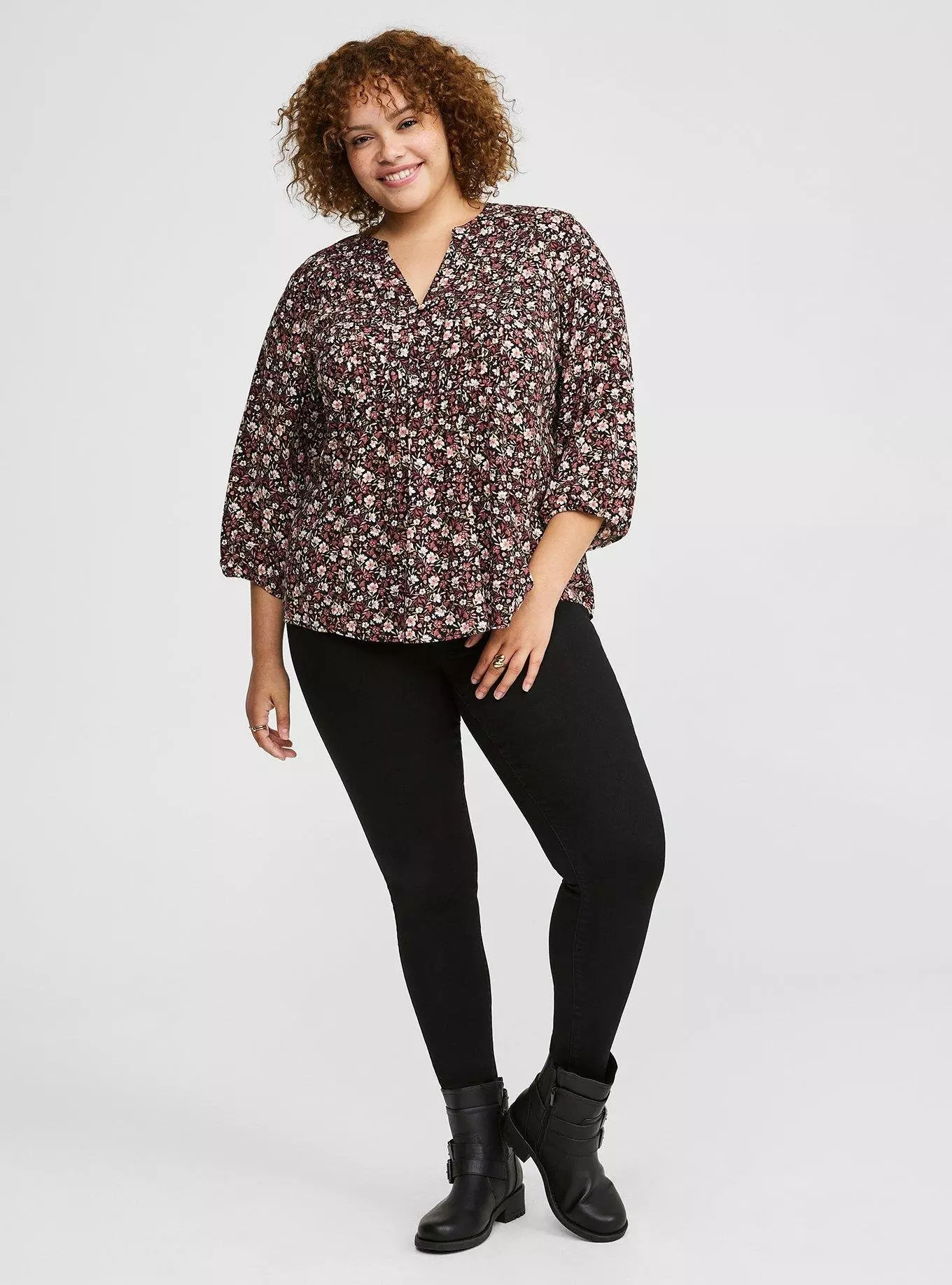 Challis Pleated V Neckline Blouse | Torrid (US & Canada)