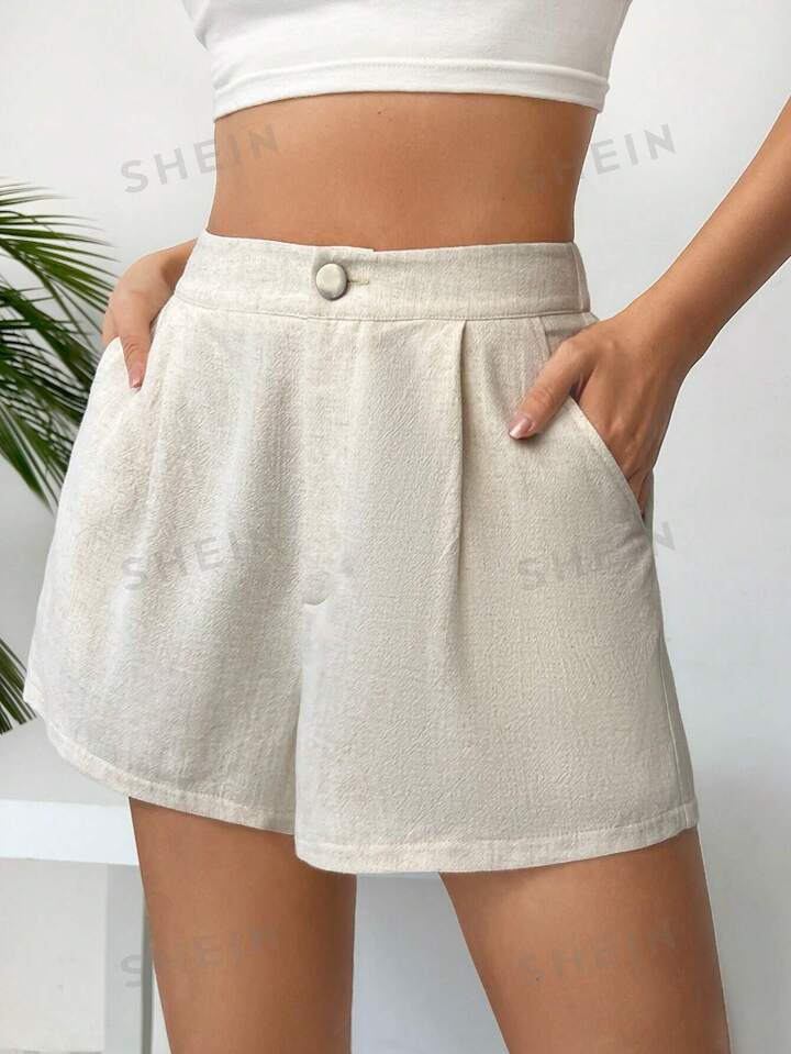 SHEIN EZwear Women's Linen Shorts With Diagonal Pockets | SHEIN