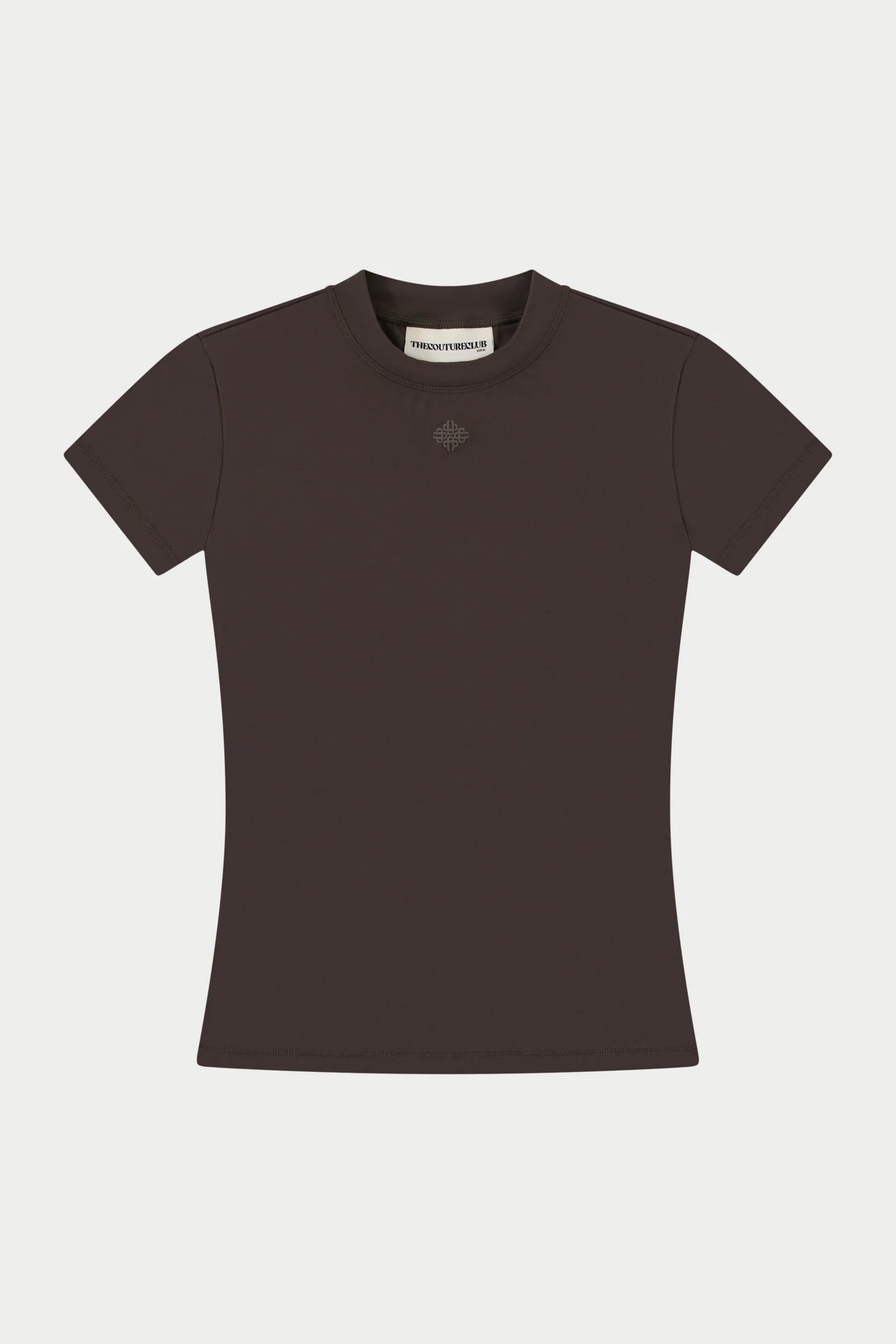 SCULPTING STRETCH EMBLEM BABY TEE - CHOCOLATE | The Couture Club