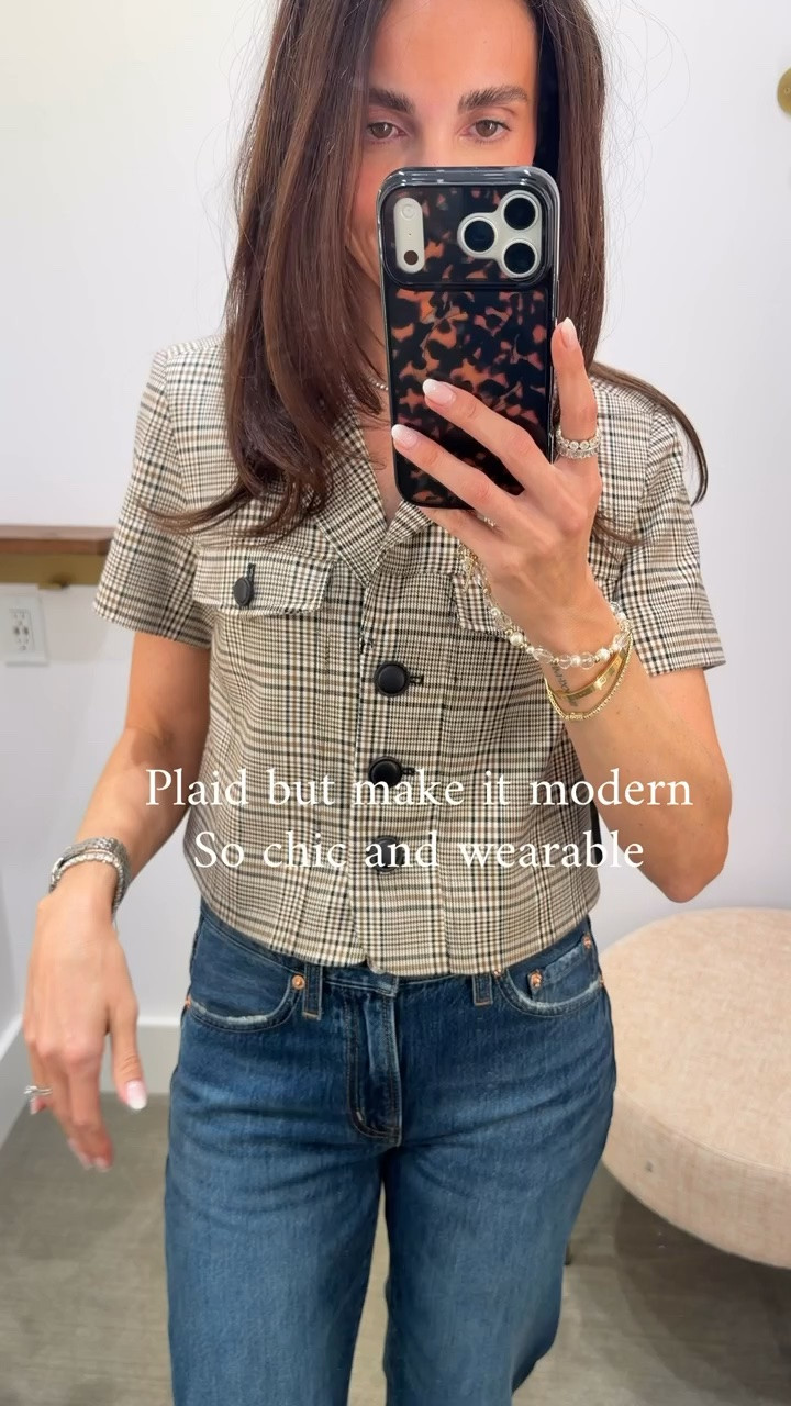 I'm in size XS in tank, blazer size XS and 26 in jeans.

early fall outfit, casual work outfit, transitional fall style, short sleeve blazer, straight leg jeans, plaid blazer, work outfit, office style, denim outfit, fall style

#LTKOver40 #LTKootd