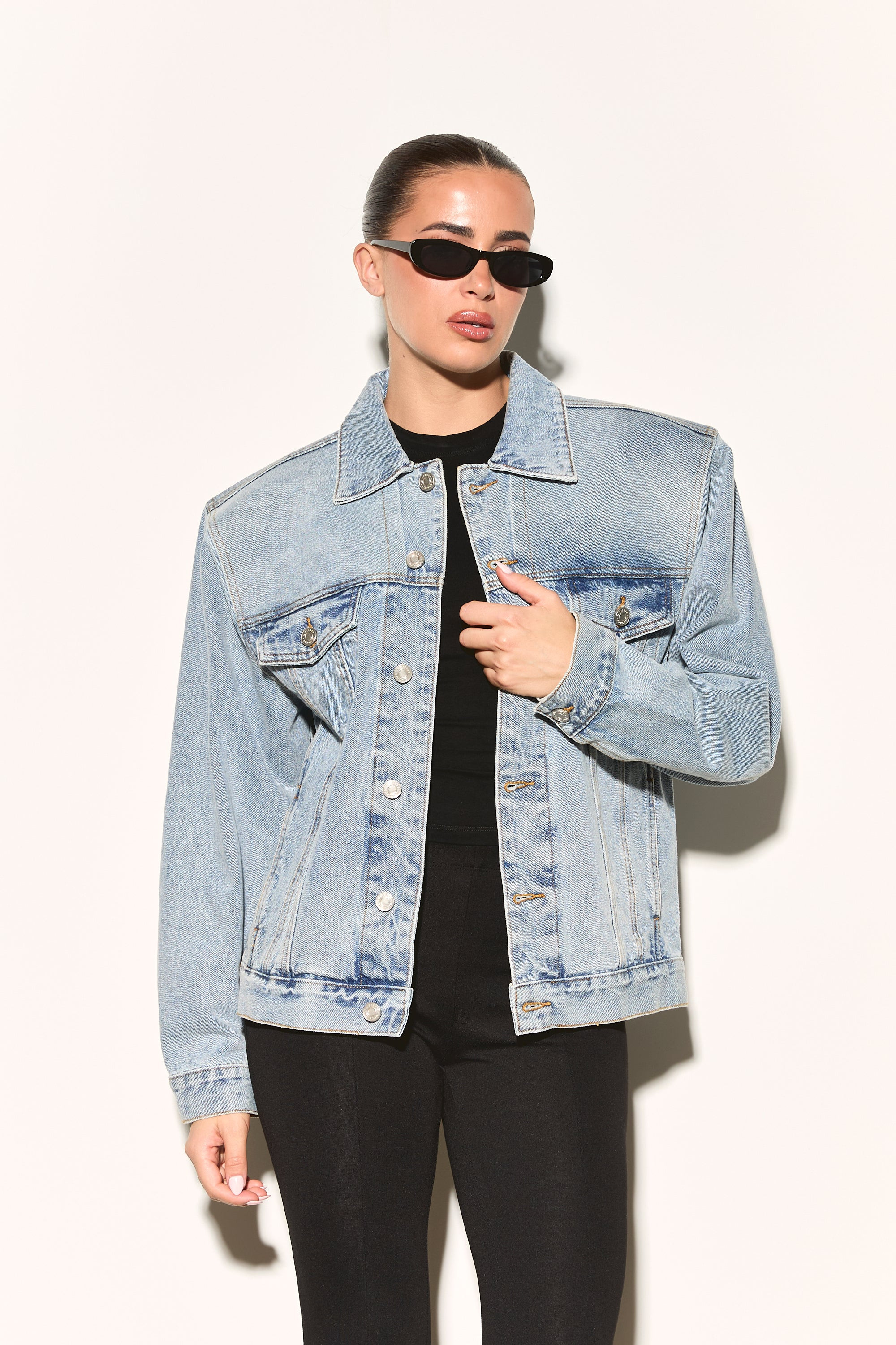 SIANNA Structured Shoulder Denim Jacket | Noughts and Kisses