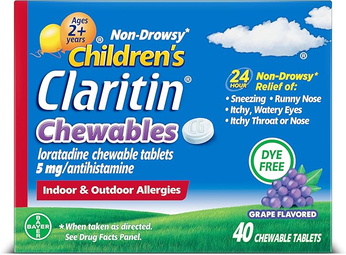 Claritin Children's Allergy Medicine, 24-Hour Non-Drowsy Loratadine 5mg Chewable Tablet, Antihist... | Amazon (US)