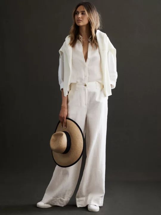 Reiss Demi Garment Dyed Linen Trousers, White | John Lewis (UK)