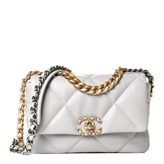 CHANEL Lambskin Quilted Medium Chanel 19 Flap Grey | Fashionphile