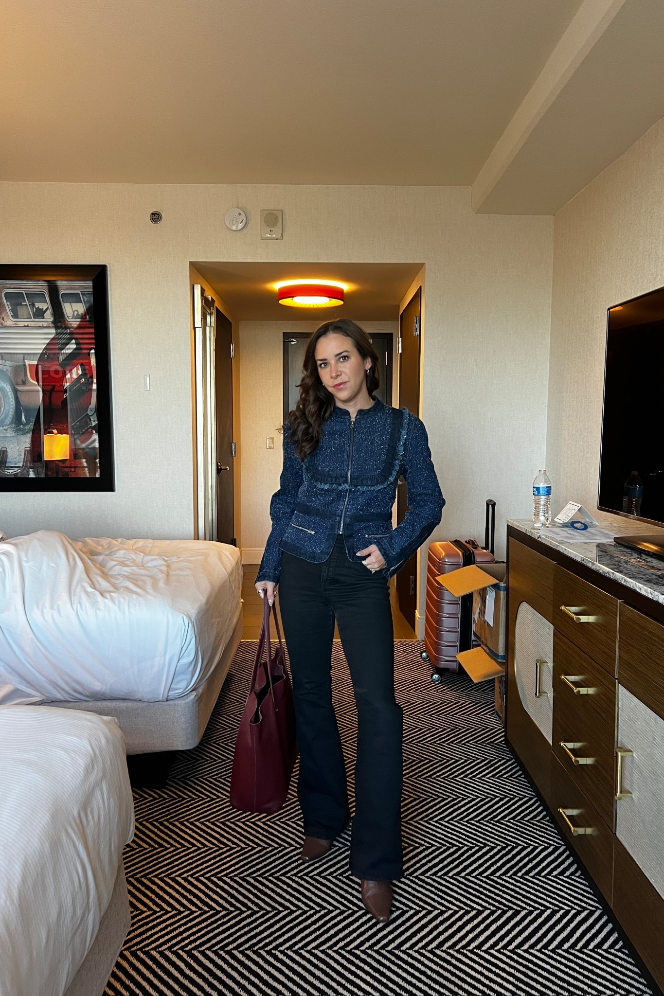 Blue and black combo for a chic work look was everything. The cinched denim blazer jacket fits me so well. Black flares. Madewell jeans. Black jeans. Work outfit. Meeting outfit. Office style. Wally boot. Staud. Stud boots. Gap. Gap denim. Gap jacket. Burgundy bag. Cuyana. 

#LTKStyleTip #LTKWorkwear #LTKSaleAlert