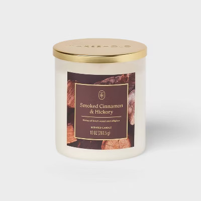 10oz Lidded White Glass Jar Candle Smoked Cinnamon and Hickory - Threshold™ | Target