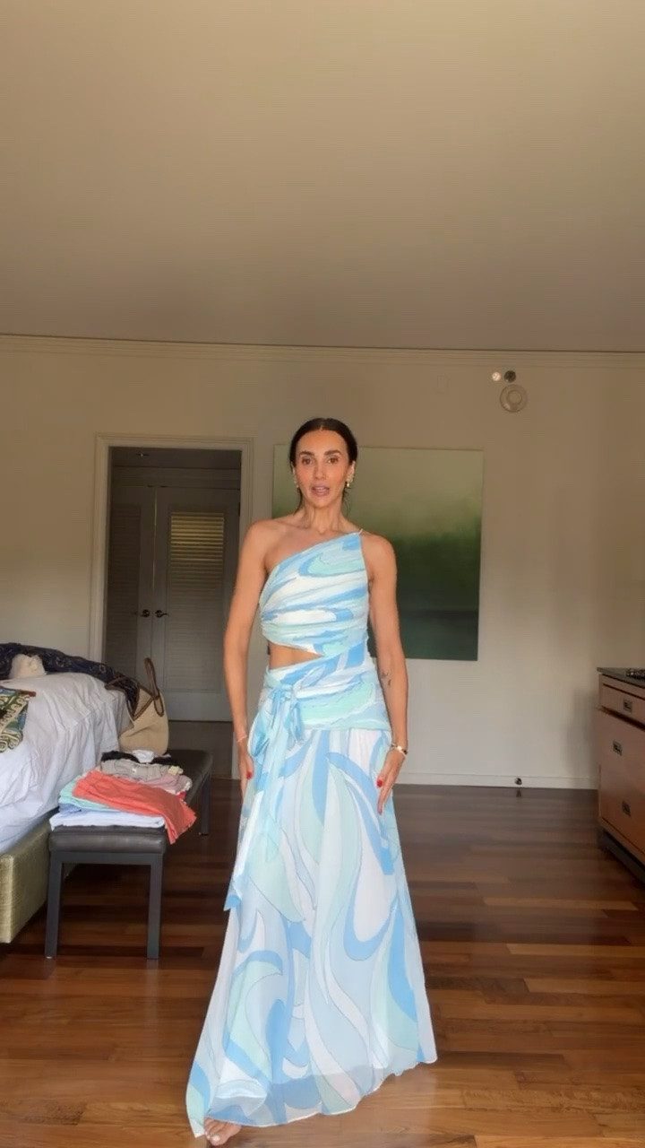 Blue resort dress, tropical vacation outfit, beach wedding guest, Mediterranean summer style, elegant vacation look, maxi dress, resort wear, summer outfit, vacation style, island getaway

#LTKootd
