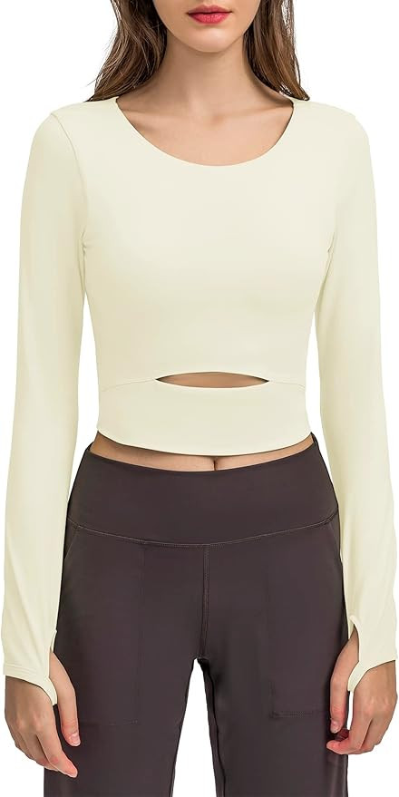 KTILG Crop Workout Tops for Women Long Sleeve Athletic Gym Compression Yoga Seamless Padded Shirt... | Amazon (US)