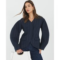 River Island Womens Navy Pinstripe Cocoon Sleeve Blazer | River Island UK & IE