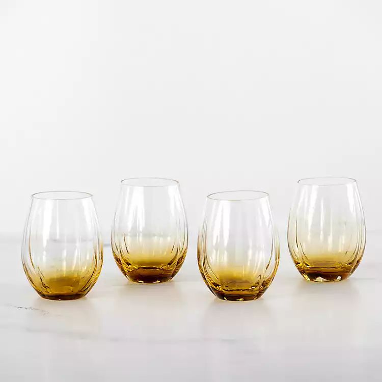 New! Amber Pumpkin Stemless Wine Glasses, Set of 4 | Kirkland's Home