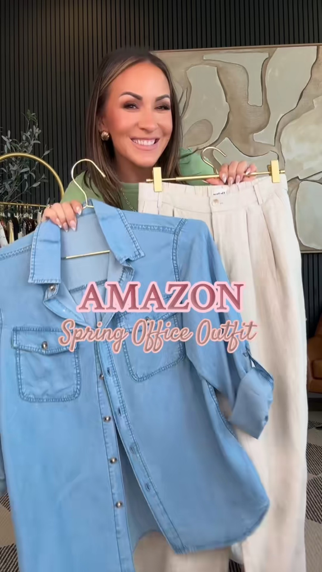 Spring office chic, but make it effortless! ✨ 

This Amazon look is polished, comfy, and perfect for work-to-weekend.

Wearing:
📌 Chambray button-down (S)
📌 Linen-blend wide-leg pants (XS)
📌 Woven bag + heels for the finishing touch

#AmazonFashion #SpringStyle #WorkwearInspo #PetiteStyle #AmazonFinds #PetiteFashion #FashionOver40 #OutfitInspo #StyleInspo #GRWM #Affliate 

#LTKPetite #LTKOver40 #LTKStyleTip