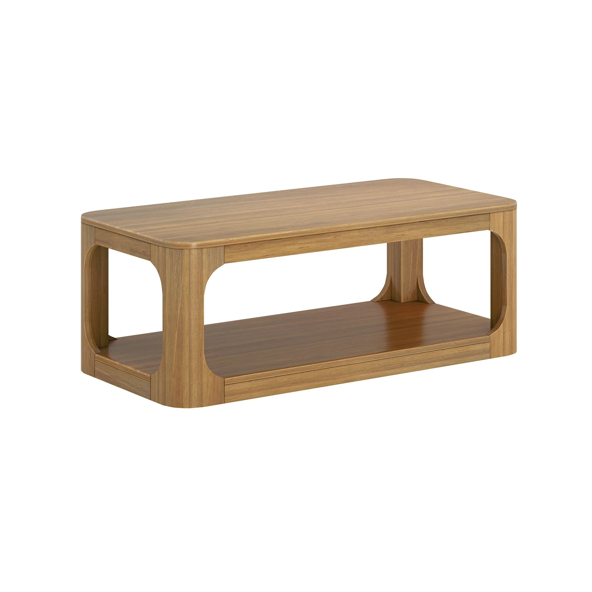 Plank+Beam Solid Wood 48" Modern Rectangular Coffee Table with Storage Shelf, Pecan | Walmart (US)