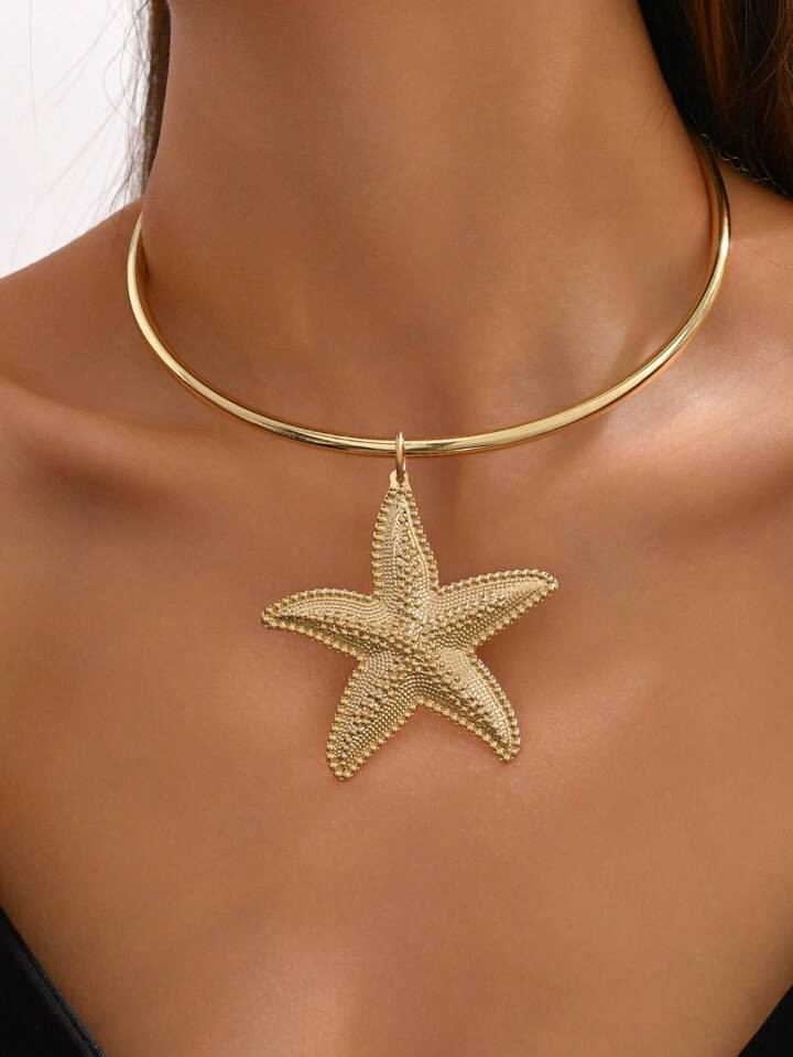 1pc Starfish Design Exaggerated Pendant Choker Necklace, Fashionable And Versatile For Daily Wear... | SHEIN