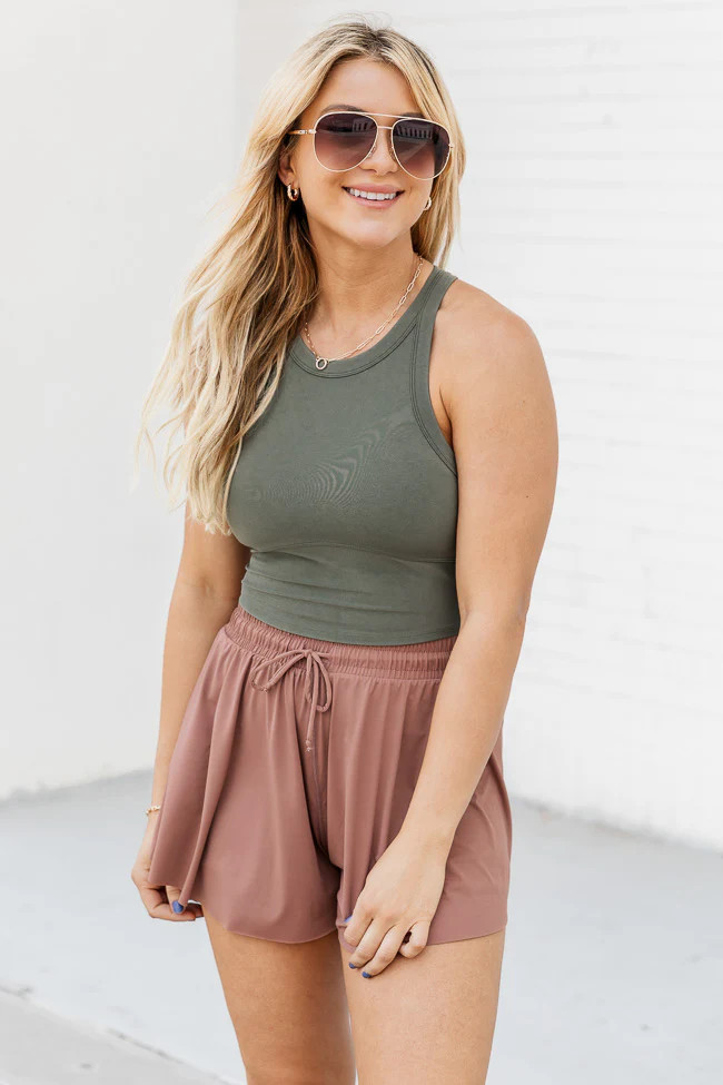 You're Worth It Brown Flowy Active Shorts | Pink Lily