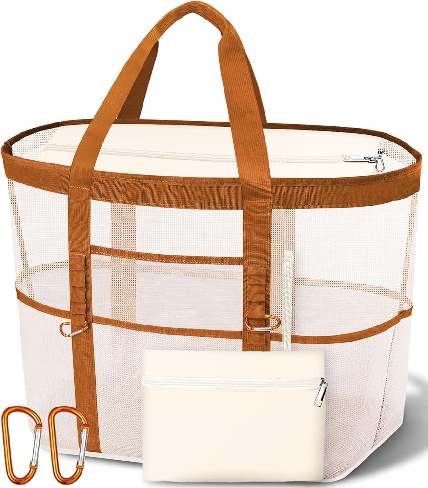 2026 Stylish & Spacious XX-Large Beach Bag for Women – Mesh × Canvas Tote with Top Zipper, 11 ... | Amazon (US)