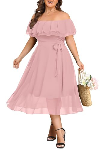 Talisea Plus Size Dresses Wedding Guest - Formal Ruffle Off The Shoulder Cocktail Chiffon A-Line ... | Amazon (US)