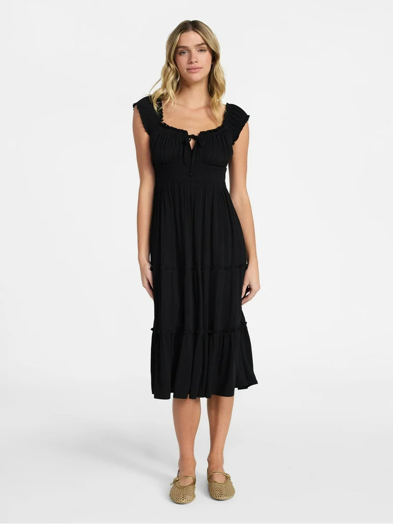 No Boundaries Puff Sleeve Midi Dress, Women’s XXS-XXL | Walmart (US)