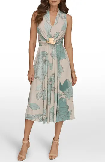 Donna Karan New York V-Neck A-Line Dress in Vellum/Waterlily Multi at Nordstrom Rack, Size 6 | Nordstrom Rack