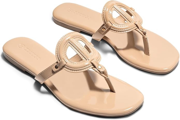 Coutgo Womens Flat Thong Sandals Square Open Toe Flip Flops Slip On Slides Dressy Summer Beach Sh... | Amazon (US)