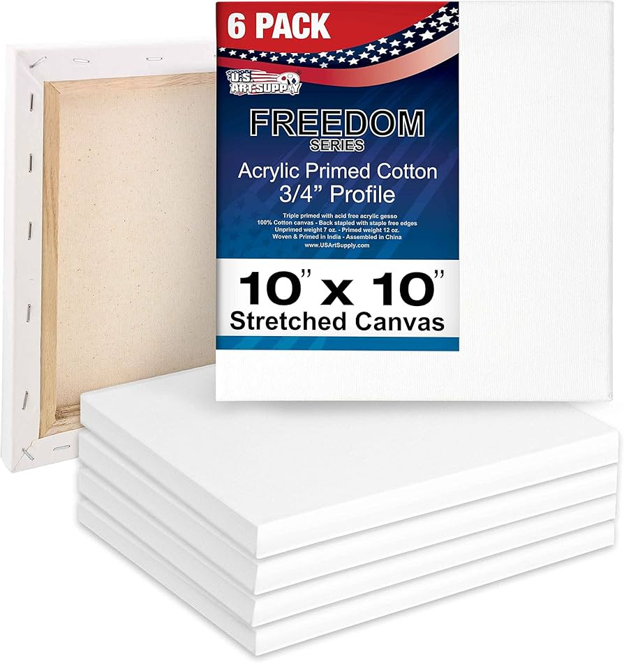 U.S. Art Supply 10 x 10 inch Stretched Canvas 12-Ounce Triple Primed, 6-Pack - Professional Artis... | Amazon (US)