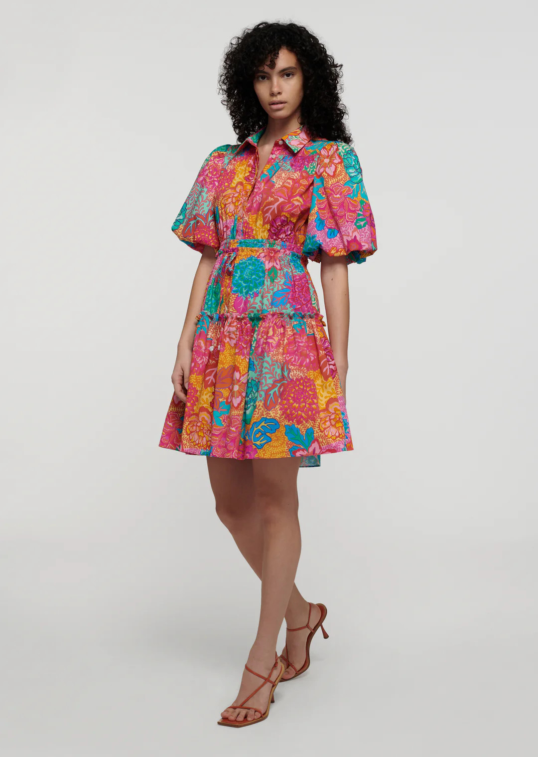 Doha Balloon Sleeve Shirt Dress - Pink Multi | Derek Lam